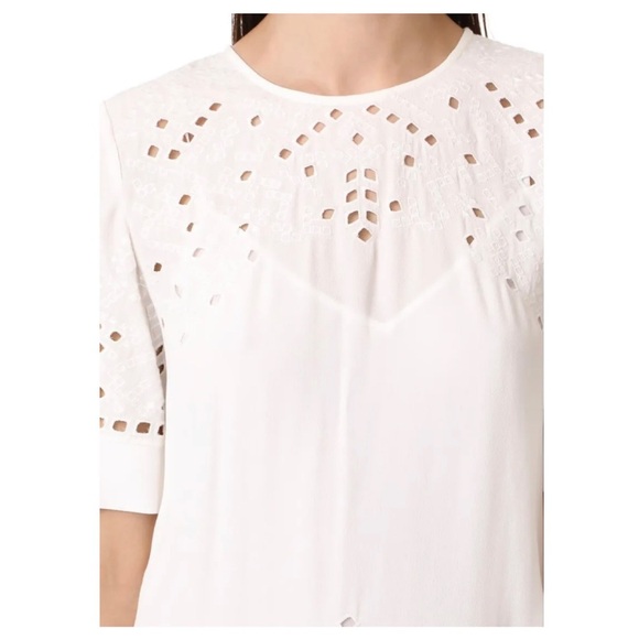 Theory Idetteah Embroidered Cut Out Ghost Crepe Shift Dress Ivory - Picture 3 of 10